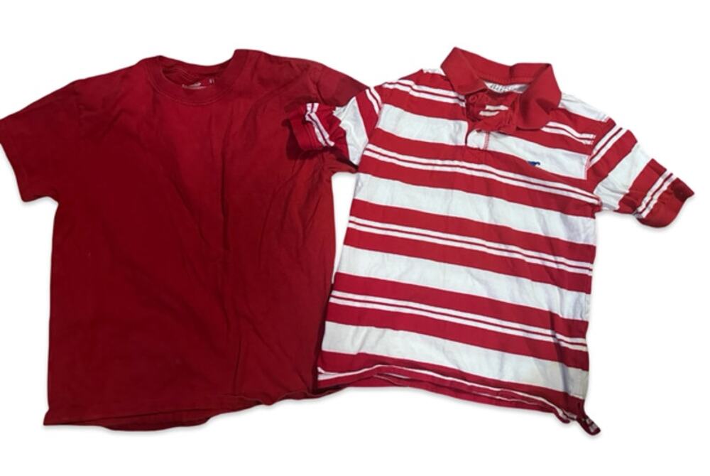 Lot of 2 boys’ short-sleeve shirts from Wrangler and Hanes in red/white